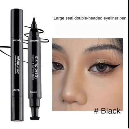 AquaLuxe Dual-Stroke Waterproof Eyeliner Pen - 2-in-1 Stamp & Precision Tip for Big, Defined Eyes