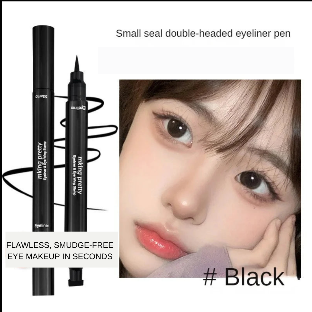 AquaLuxe Dual-Stroke Waterproof Eyeliner Pen - 2-in-1 Stamp & Precision Tip for Big, Defined Eyes