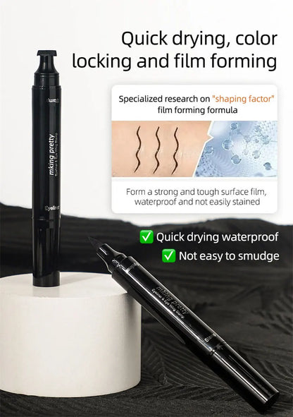 AquaLuxe Dual-Stroke Waterproof Eyeliner Pen - 2-in-1 Stamp & Precision Tip for Big, Defined Eyes