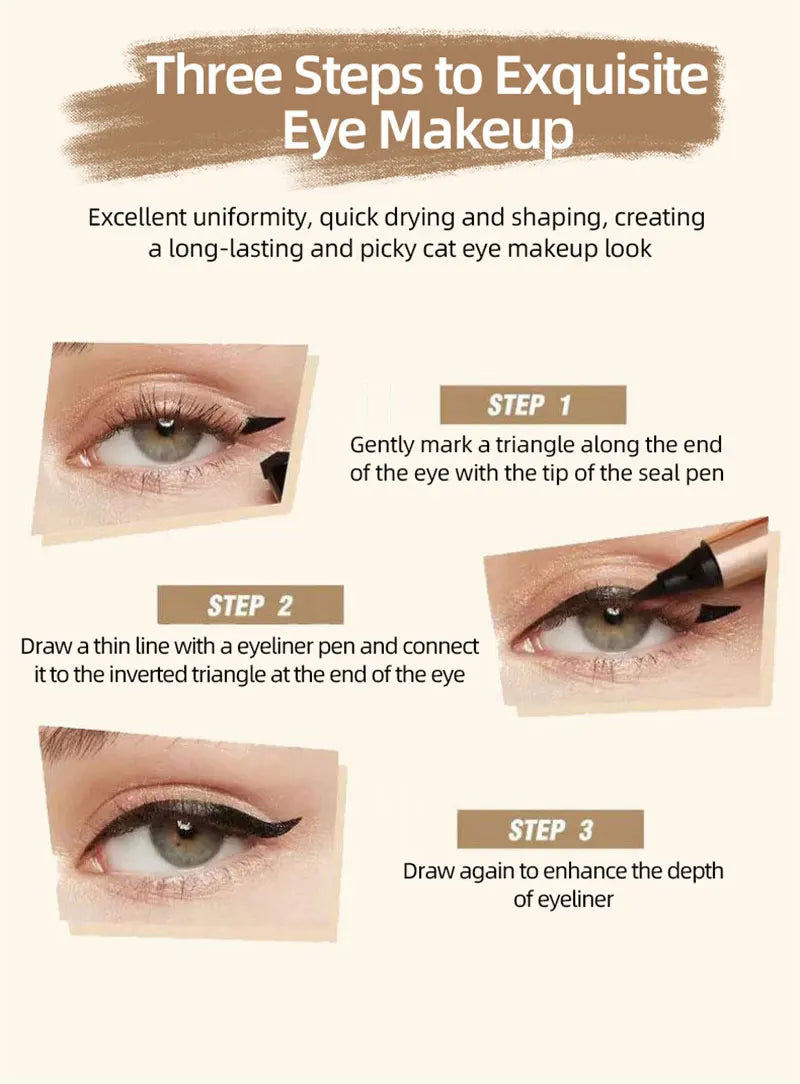 AquaLuxe Dual-Stroke Waterproof Eyeliner Pen - 2-in-1 Stamp & Precision Tip for Big, Defined Eyes