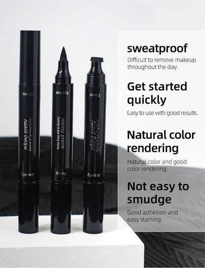 AquaLuxe Dual-Stroke Waterproof Eyeliner Pen - 2-in-1 Stamp & Precision Tip for Big, Defined Eyes