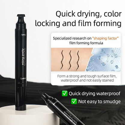 AquaLuxe Dual-Stroke Waterproof Eyeliner Pen - 2-in-1 Stamp & Precision Tip for Big, Defined Eyes