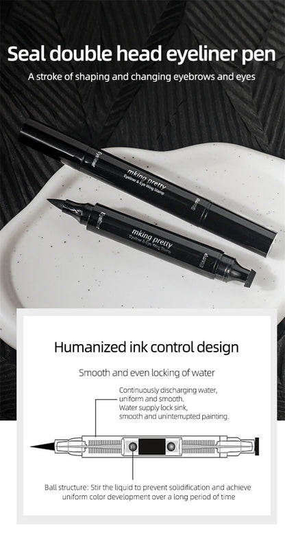 AquaLuxe Dual-Stroke Waterproof Eyeliner Pen - 2-in-1 Stamp & Precision Tip for Big, Defined Eyes