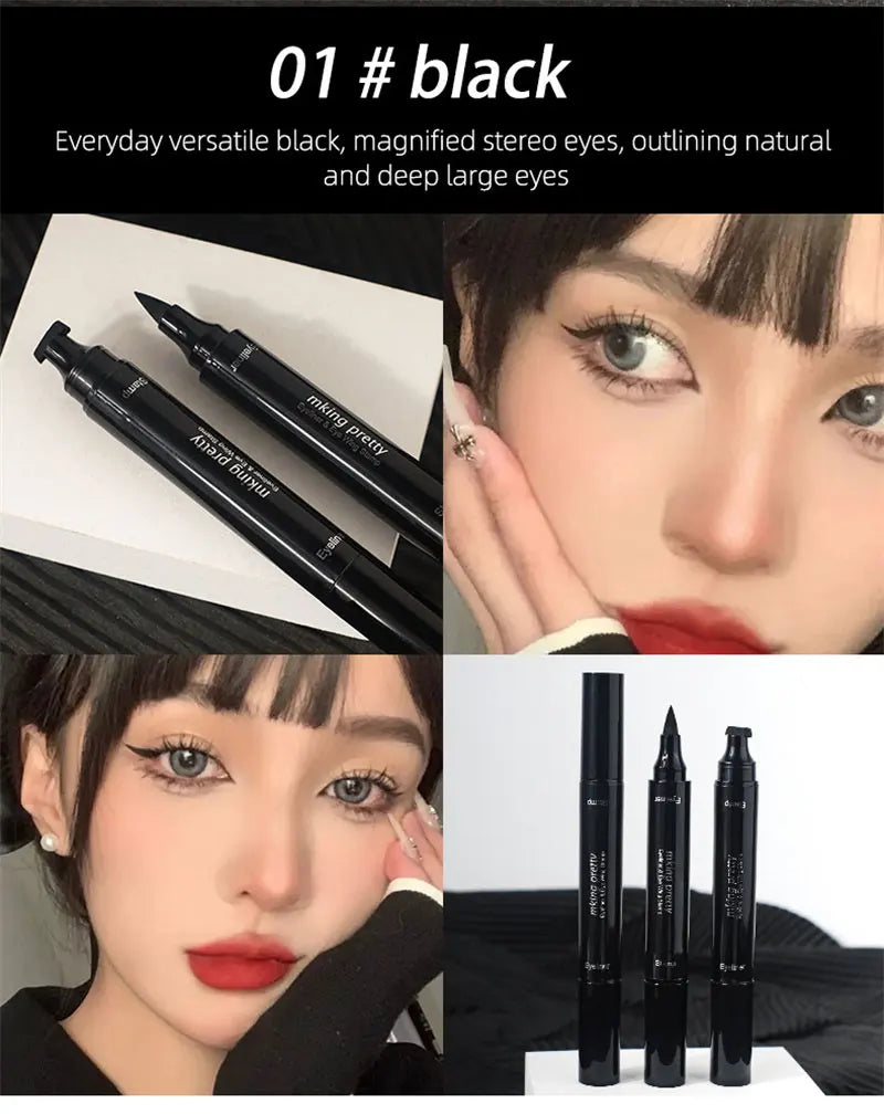 AquaLuxe Dual-Stroke Waterproof Eyeliner Pen - 2-in-1 Stamp & Precision Tip for Big, Defined Eyes