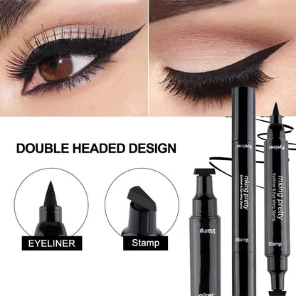 AquaLuxe Dual-Stroke Waterproof Eyeliner Pen - 2-in-1 Stamp & Precision Tip for Big, Defined Eyes